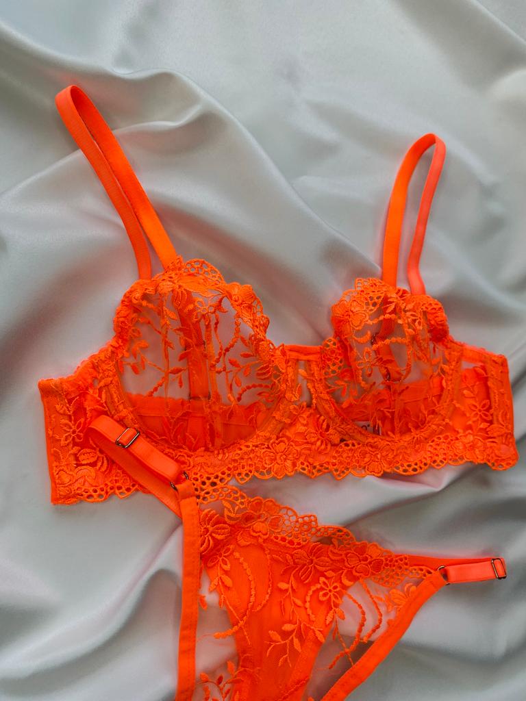 Neon Turuncu Bralet Takım